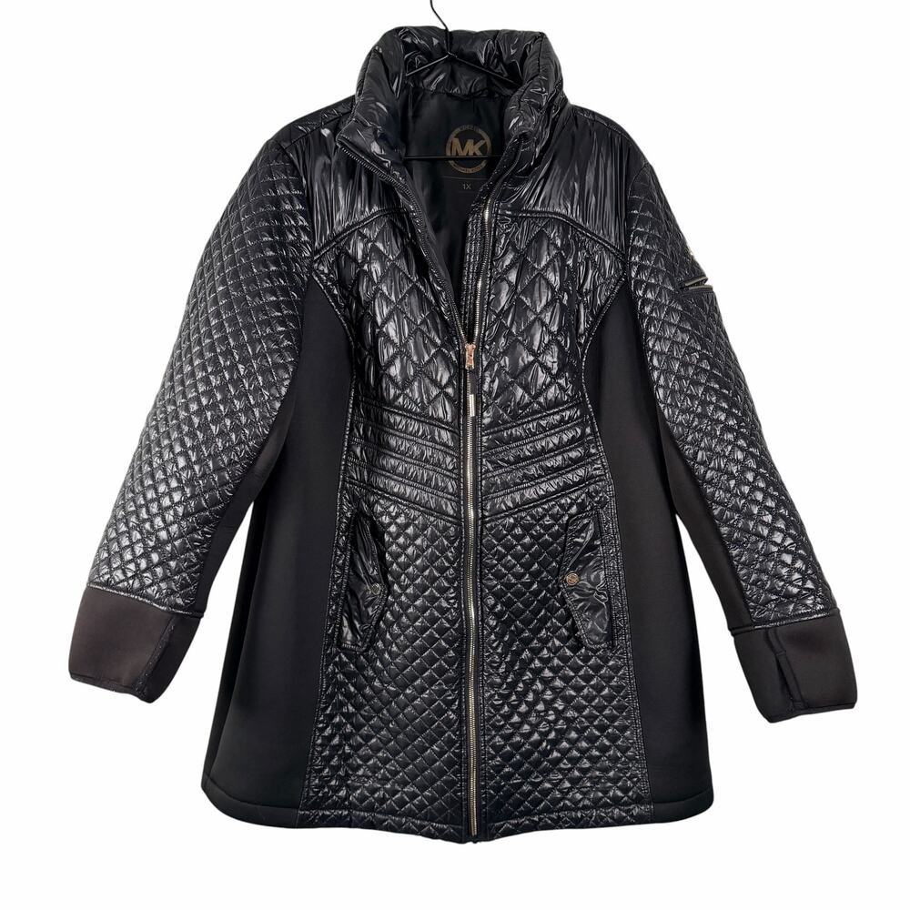 MK Michael Kors Black Puffer Parka Jacket Coat Runway Designer Quilted Size 1X